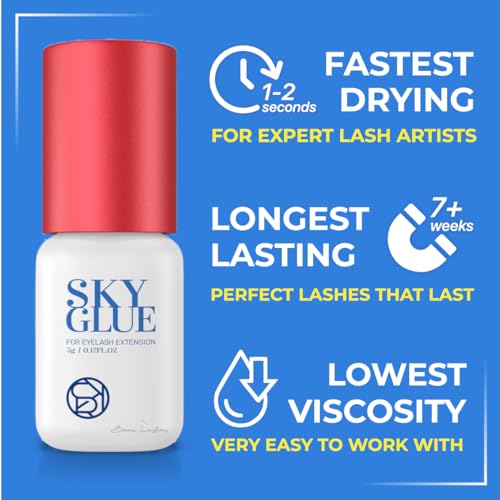 (1 Pack) - Super Strong Eyelash Extension Glue SKY S+ 5ml - Professional Black Bonding Adhesive for Long Lasting Semi Permanent Individual Lash Extensions - 1-2s Fast Drying / 6-7 Week Retention