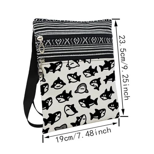 Cute Shark Messenger Bag Small Ethnic Pattern Adjustable Strap Crossbody Zipper Pouch Cute Shark Phone Organizer Wallet Cute Shoulder Handbag for Women Friends2