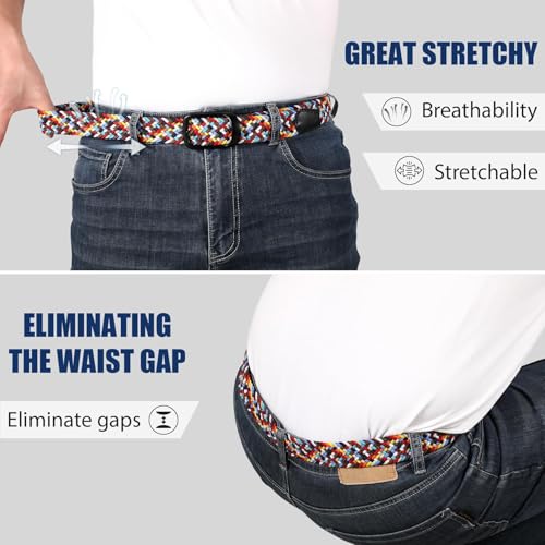 Image of JASGOOD Stretch Belt for Men, Men Women Elastic Woven Braided Belt 1 3 /8 Casual Belt Golf Belt for Jeans Pants