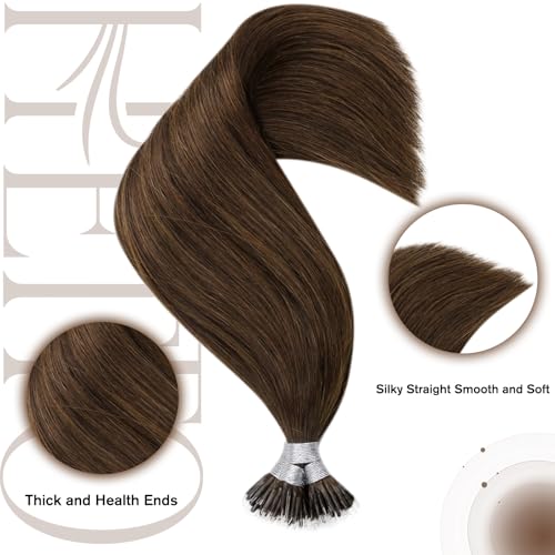 Hetto Nano Hair Extensions Real Human Hair Brown, Invisible Nano Beads Hair Extension - Image 4