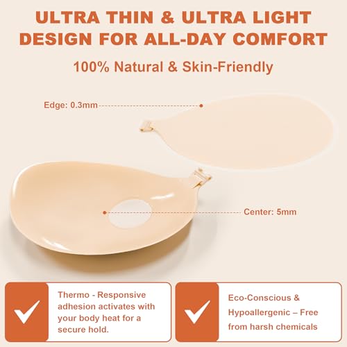 Image of LAZYROSY Sticky Bra Push Up Backless Bras Strapless Stick on Bra Invisible Adhesive Bra with Nipple Covers for Women (Nude, C)