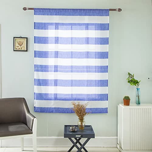 A.monamour Striped Rod Pocket Tie Up Roman Shades Balloon Curtain Sheer Voile Window Treatments Valances Drapes For Kitchen Café Bedroom Living Room - Blue White #TOP3