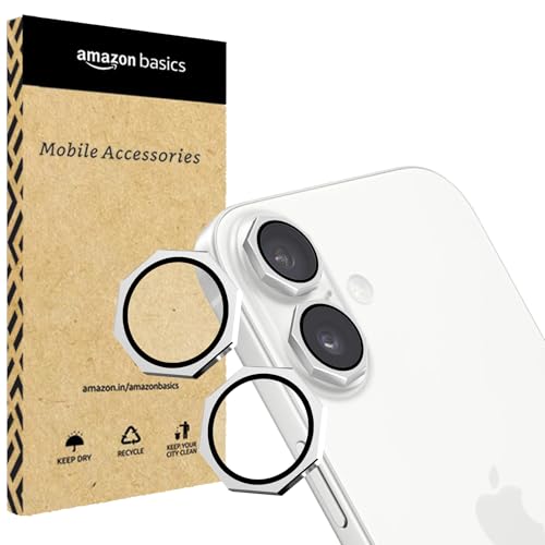 amazon basics Hexa Camera Glass Lens Protector Ring for iPhone 17, Football Ring, Case Friendly with Edge to Edge Coverage and Easy Installation (Silver)