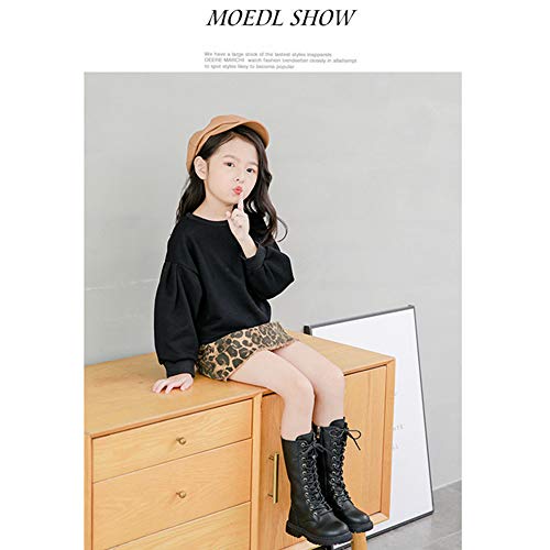 Kid's Girls Knee High Fashion Riding Boots Girl's Lace-Up Side Zipper Mid Calf Combat Boots Dress Princess Shoes Girls Leather Winter Boots4