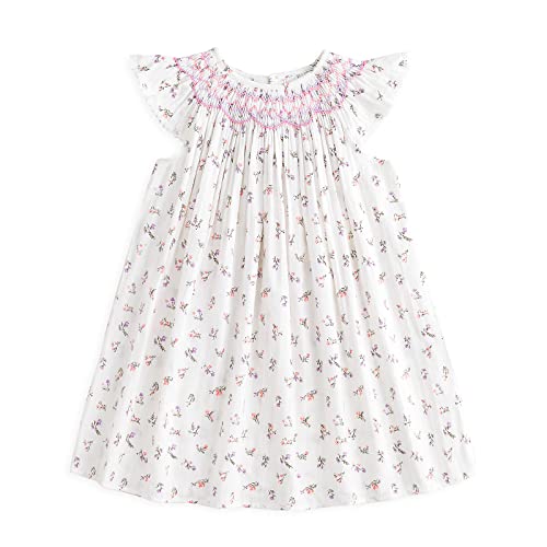 Image of Simplee kids Baby Girl Smocked Dress Summer Casual Short Sleeve Dresses Floral Print Sundress Princess Dress for Toddlers