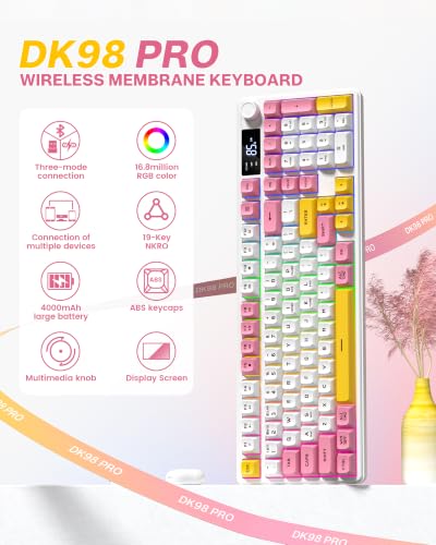 Image of Keymatic Gaming Keyboard Wireless Creamy Keyboard with Media Knob & Screen (White)