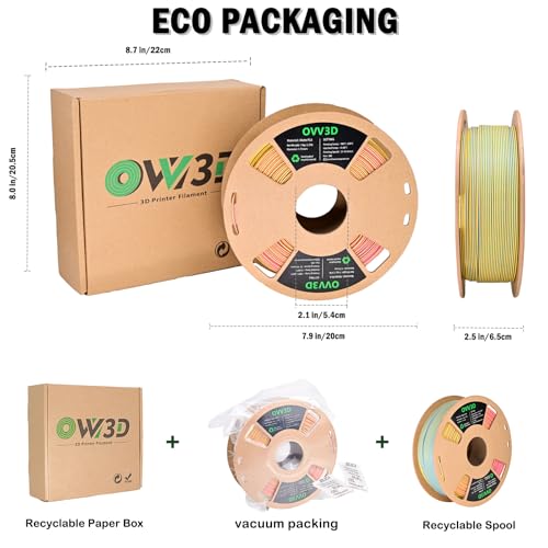 Image of OVV3D PLA Filament 1.75mm, Rainbow PLA Filament Matte Tri-Color 3D Printer Filament, Macaron 3D Printing Filament Red Yellow Blue