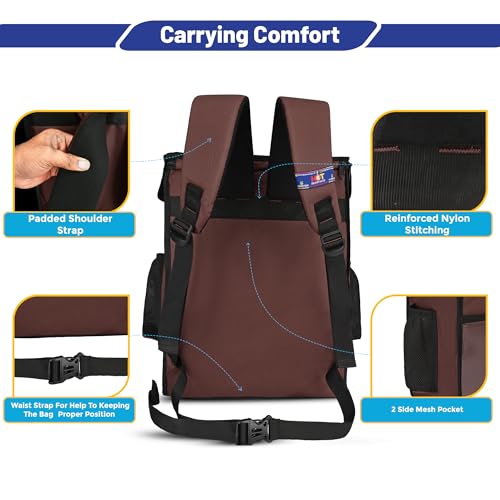 Image of Insulated Food Delivery Bag | Foldable Pizza & Multi-Meal Carrier | Thermal, Waterproof, Leak-Proof, Brown(14X10X18 Inch)