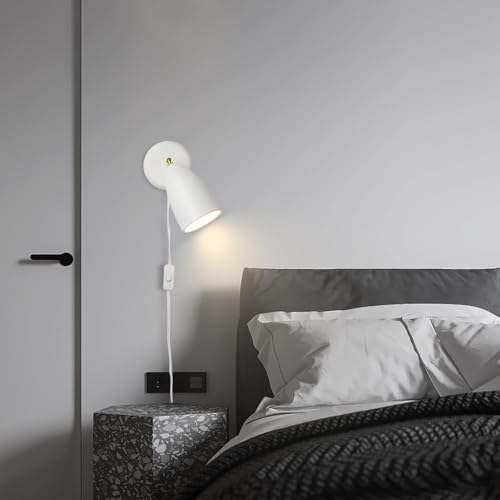 Image of Set of 2 White Wall Sconce Finished Rotatable Simplicity Wall Mount Lighting Fixture for Bedroom Living Room,Plug-in or Hardwire