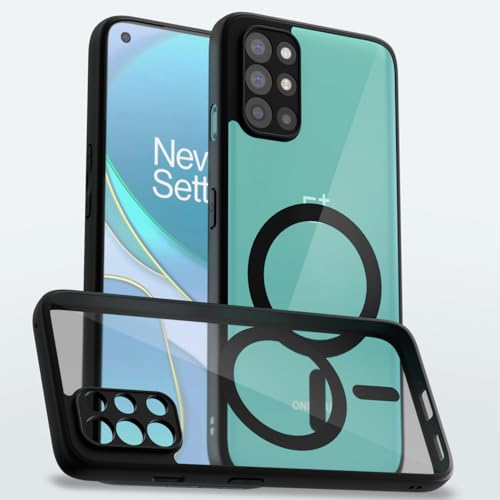 Image of Amazon Basics Back Cover for OnePlus 8T 5G / OnePlus 9R 5G Compatible with Mag-Safe | Shockproof Design | Hard Transparent Back Case (Black Mag-Safe)