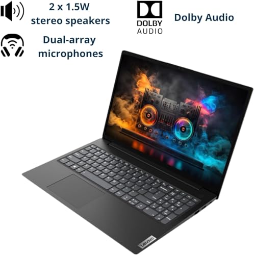 Image of Lenovo V15 Laptop, 15.6 inch FHD Display, AMD Ryzen 5 7520U Processor (Beat Intel i7-1065G7), 16GB RAM, 512GB SSD, HDMI, RJ45, Numeric Keypad, Wi-Fi, Windows 11 Pro, Black