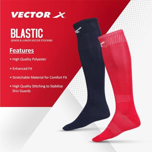 Image of Vector X Blastic Stockings | Polyester Stretchable Material | Knee Length | Unisex | Pack of 2 Pair (NAVY-RED, SENIOR)