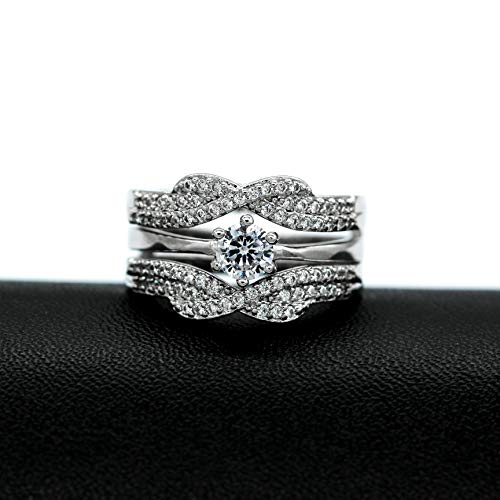 Uloveido 2 pcs Women's Platinum Plated Cubic Zirconia Infinity Wedding Band Guard Enhancer Double Wedding Ring Set Y479-J0024