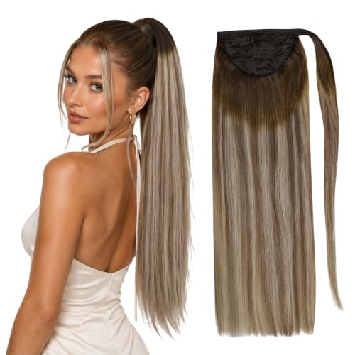 Image of Full Shine Human Hair Ponytail Extensions, Chestnut Brown, Smooth Style