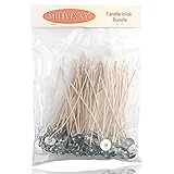 MILIVIXAY 100pcs ECO 4 Wicks for Soy Candles, 6.0inch Cotton & Paper Wicks, Pre-Waxed and Tabbed,ECO Wick for Soy Candle Making.
