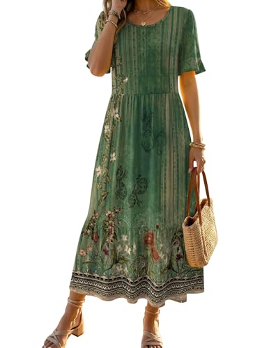 Image of Zeagoo Womens Summer Dresses 2026 Casual Midi Dress Flowy Sundress Ruffle Short Sleeve Tiered Dresses A Line Boho Dress