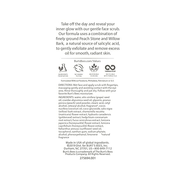 Burt's Bees Deep Cleansing Pore Scrub with Peach and Willow Bark, 4 Ounces, Pack of 3