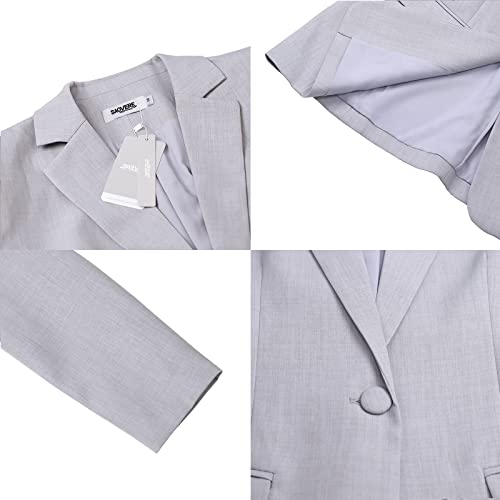 Saovere Womens Casual Open Front Long Sleeve Blazer Collared Work Office Pockets Jackets A-Grey #TOP3
