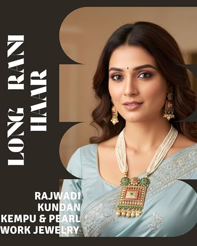 Image of Mansiyaorange South Indian Temple Style Long Pearl Rani Haar with Floral Necklace & Earrings | Traditional Gold Plated Kempu Kundan Stone Jewelry Set for Women