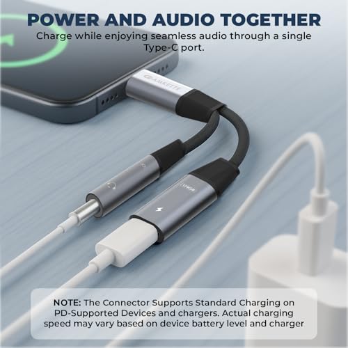 Image of Amkette Adapt Type-C to 3.5mm Audio Adapter with PD Standard Charging | Hi-Res DAC | Simultaneous Music & Charging | Aluminium Alloy Body, Braided Cable | Compatible with PD-Supported Type-C Devices