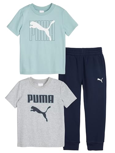 PUMA boys 3 Piece Set, Short Sleeve Cotton Jersey T-shirts & Matching Tricot Pant