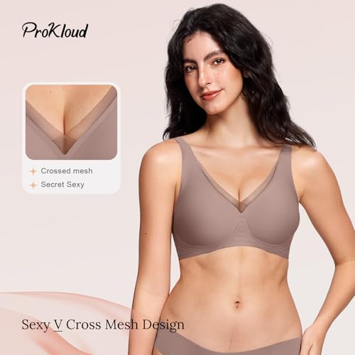 Image of ProKloud WirelessTriangle Bralettes for Women Plunge Unlined Unpadded Bras | No Underwire Comfortable Everyday Tshirt Bra,Hook and Eye Closure