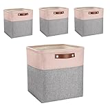 Mangata Aufbewahrungskorb Stoff 30x30x30cm, 4er Set Cube Aufbewahrungsboxen für Schrank, Regal, und Kleidung ▏ Grau&Rosa