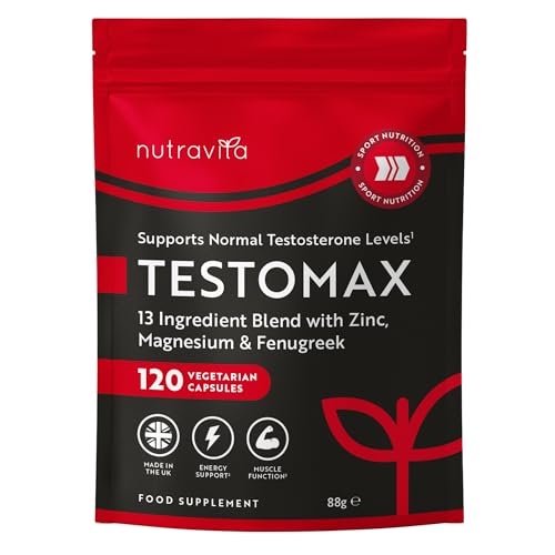 Nutravita TESTOMAX Testosterone Booster for Men – 13 Powerful Active Ingredients & Vitamins Including Zinc, Maca Root Extract, Fenugreek, Ginseng – Made in The UK
