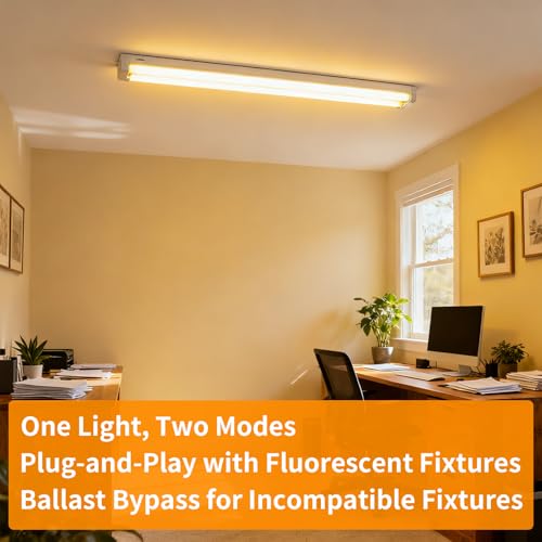 Image of Fluorescent Light Bulbs Replacement 4FT, T8 LED Bulbs 4 Foot Type A+B, 24W (65W Equivalent) 3200LM, 3000K Warm White, 48 Inch Tube, F32T8 or F40T12 LED Replacement, Non-Dimmable, 2-Pack
