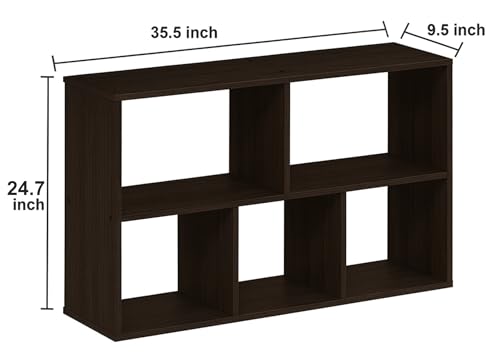 Image of Enigmatic Woodworks 5 Cube Wooden Storage Organizer, Open Bookshelf & Display Rack for Living Room, Bedroom & Study, Engineered Wood, Wenge Suede Finish, DIY Assembly, 33.5 * 9.5 * 24.7inch