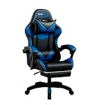 RMF Sedia Gaming Professionale Ergonomica Reclinabile, Poltrona Gaming Seduta Comoda e Rilassante con Poggiapiedi - Sedia per Gamer con Ruote Girevoli, Altezza Regolabile Blu/Nero