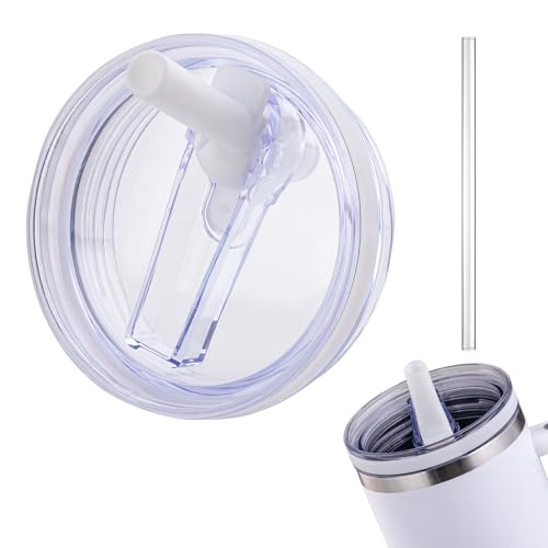 Image of Replacement Lid for stanley 40 oz and 64 oz Tumbler.Leak proof Flip Straw Lid Fit stanley Cup Quencher H2.0 40 oz /64 oz and ProTour 40oz /64oz Tumbler.(White,1-Pack)
