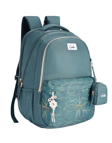 Genie Marilit School Backpack For Girls |19 Inch-40 Litres With Laptop Sleeve, Rain cover, Three Compartments, |Best for Books, Water Bottles, Stationery, Laptop, Lunch Box & Essentials - Dark Green
