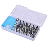 Honseadek Juego de 28 boquillas para decoración de pasteles, 430 puntas de acero inoxidable con conector y caja de almacenamiento, para hornear, postres, cupcakes