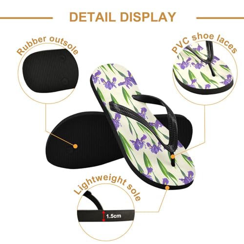 Green Leaf Flowers Flip Flops for Beach Thong Sandals Anti-slip Lightweight Shower Shoes for Summer Travel Swim3