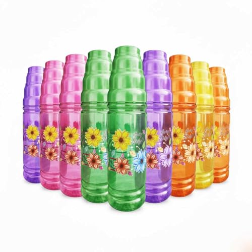 Image of RED WIND Unbreakable 1 Litre Floral Print Water Bottles | Pack of 3 | Multicolor | Leakproof Screw Cap | BPA-Free | Bottles for Fridge, Gym, Home, Office, School and Travel