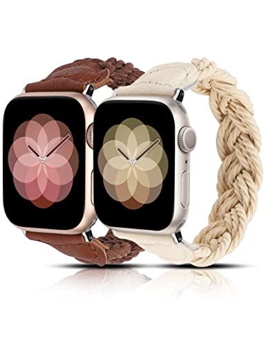 Image of Minyee Compatible with Apple Watch Band Braided 41mm 40mm 38mm 42mm 44mm 45mm 46mm 49mm Women,Solo Loop Stretchy Slim Elastic Woven Cute Bracelet Strap for iWatch Series 10 9 Ultra SE 8 7 6 5 4 3 2 1