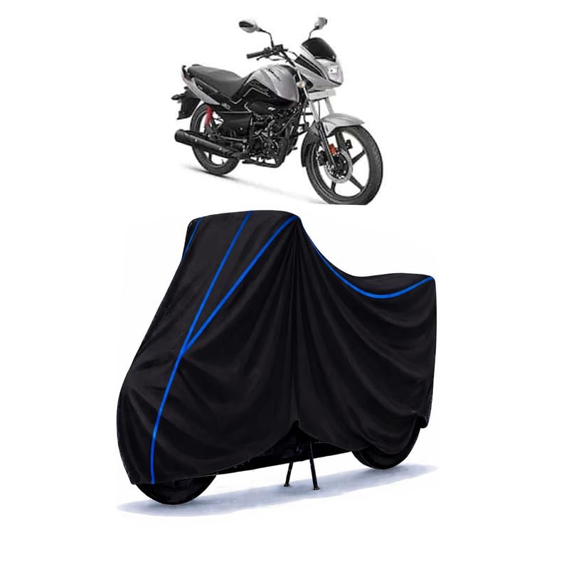 Image of Hero Splendor iSmart BS6 Bike Cover Water Resistant Universal Motorcycle Rain | Heavy Duty UV Protection, Dust, Scratch Indoor Outdoor All Weather with Black Blue Piping Elastic