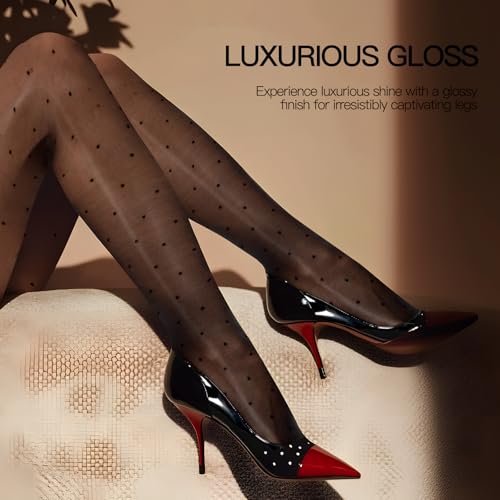 Women's Sheer Polka Dot Tights Oil Shiny Pantyhose 20 Denier Patterned Stockings High Waist Pantyhose with Dots 6