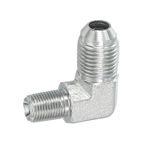 Image of PATIKIL 90 Degree Pipe Adapter, 9 /16 inch Male 37 Flare JIC x 1 /8 inch BSPT Male Connector Carbon Steel Elbow Fitting for Air Hydraulic Fluid Fuel Water Oil, Silver