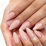 12 tailles-24 pièces Faux Ongles Rose Poudré | Ongle Gel Autocollant Forme Amande | Ongles a Coller Stiletto Moyens | Autocollant Ongle Réutilisables pour Une Utilisation Quotidienne