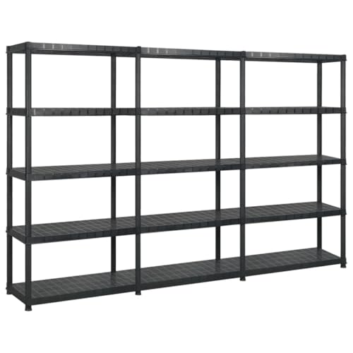 Molumvel Juego de 3 estanterías de plástico para cargas pesadas con 5 estantes, 85 x 40 x 185 cm, color negro, de plástico para taller, garaje, despensa