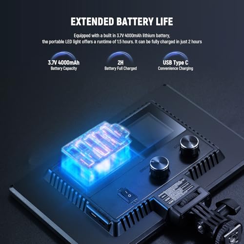 Image of Neewer 9 inch LED Video Light Panel, Dimmable DSLR Camera Soft Lighting, 4000mAh Rechargeable Battery, USB Type C Ports, 3200K~5600K CRI95+ 600Lux for Photography Video Recording Live Streaming, NL-116AI