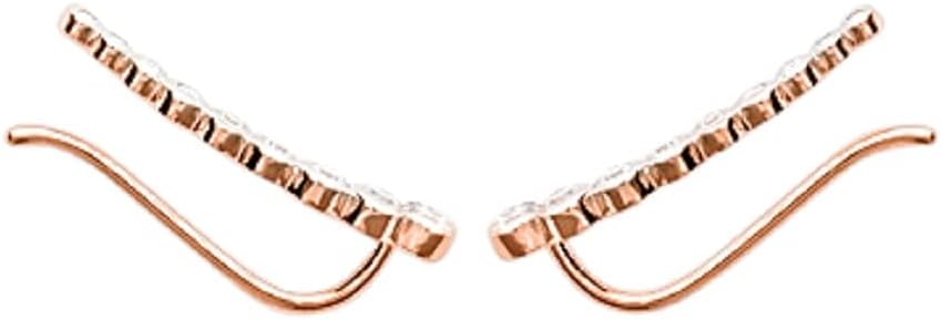 Elizabeth Long Curved Climber Earrings for women trendy with Cubic Zirconia In .925 Sterling Silver Plated Rhodium, 18K Rose Gold Plated or 18K Gold Plated I Hypoallergenic Earrings for Teen Girls I Bridal Earrings for Wedding I Bride Gifts