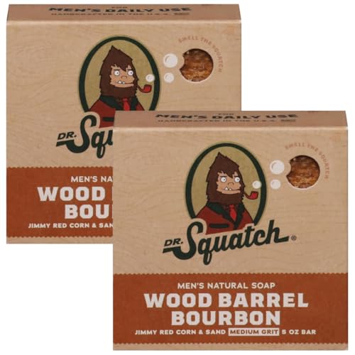 Men Soap Bar – Wood Barrel Bourbon Scent 5 oz – Dr Squatch Soap for Men – Body Bars Men's Manly Sasquatch – Pack of 2