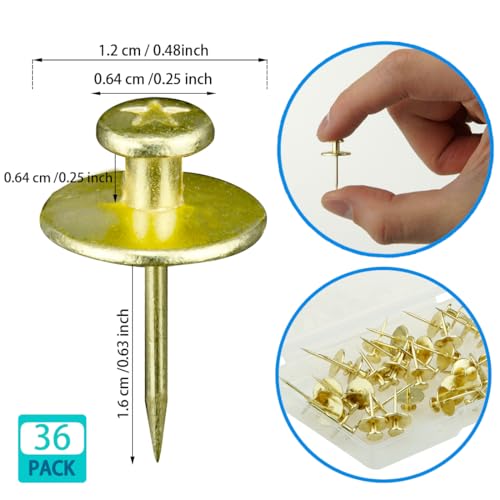 Image of 36 PCS Double Headed Thumb Tacks Push Pin for Picture Hanging, Wall Nails for Hanging, Nails for Wall Decor, Picture Hangers (Gold)