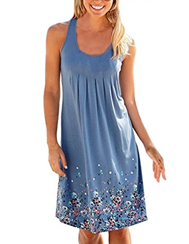 Vestido de verano para mujer, vestido de verano, largo hasta la rodilla, con tirantes azul S