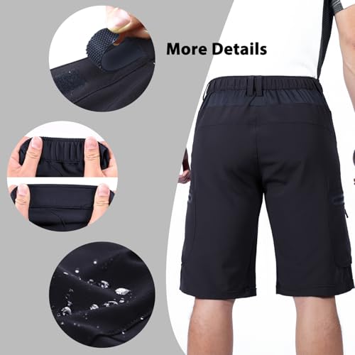 Ally Mens Mountain Bike Shorts 4D Padded Baggy Bicycle Cycling Biking Bike Shorts Lightweight Loose-fit(Black,Small) - Thumbnail 3