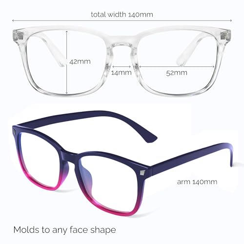 Image of livho High Tech Blue Light Blocking Computer Glasses | Advanced Blue Light Blocking, Screen Fatigue Protection, UV Protection, Clear + Blue Purple