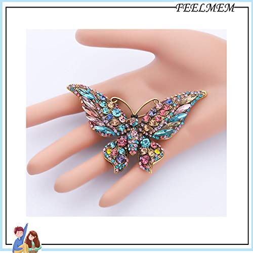 Image of FEELMEM Crystal Rhinestone Butterfly Brooch Pin Blue Color Butterfly Brooches for For Women Wedding /Banquet /Birthday Party